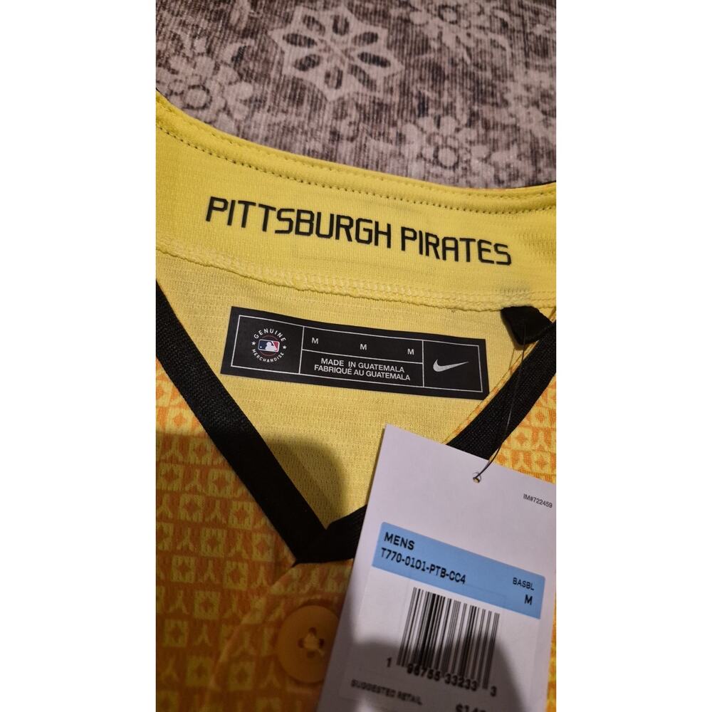 Nike Pittsburgh Pirates City Connect Jersey Mens M Yellow PGH MLB NWT - Picture 8 of 14